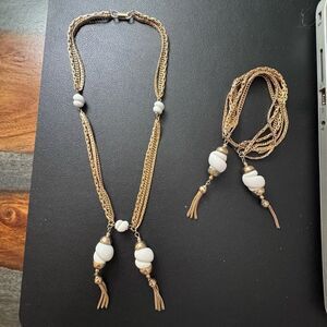 Vintage Gold Plated Necklace and Bracelet Beaded Tassels Two Piece Set